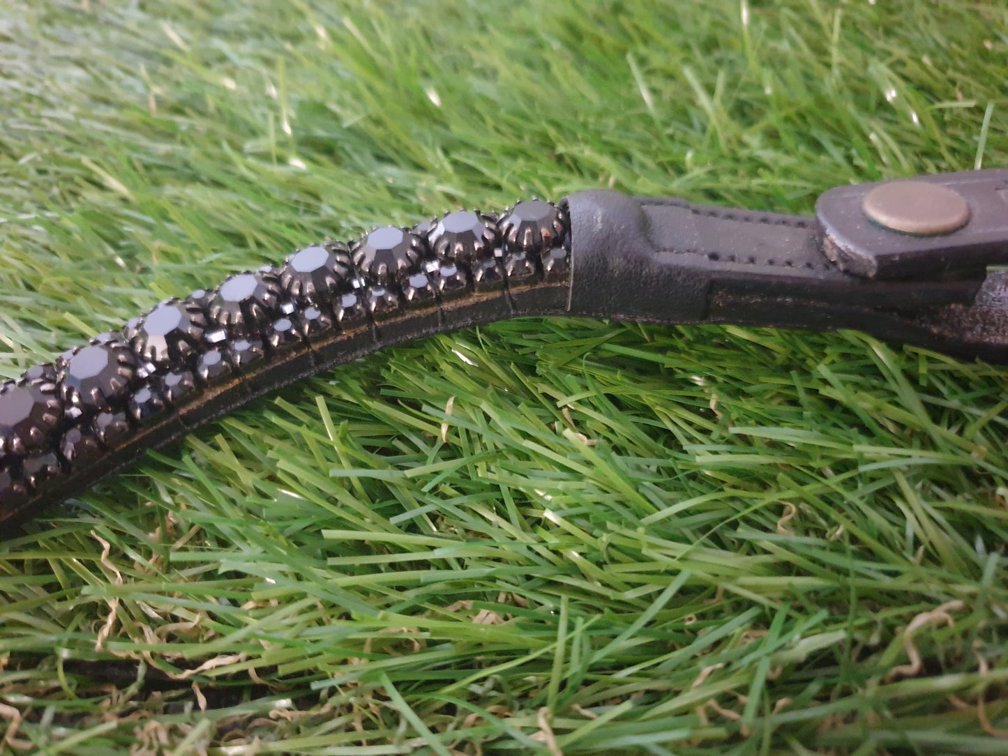 NEW Black leather black bling cob browband 🟣