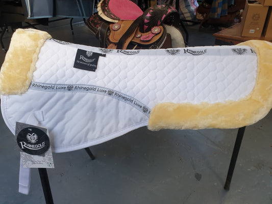 NEW rhinegold luxe fur saddle half pad, sizes pony and full, white and natural