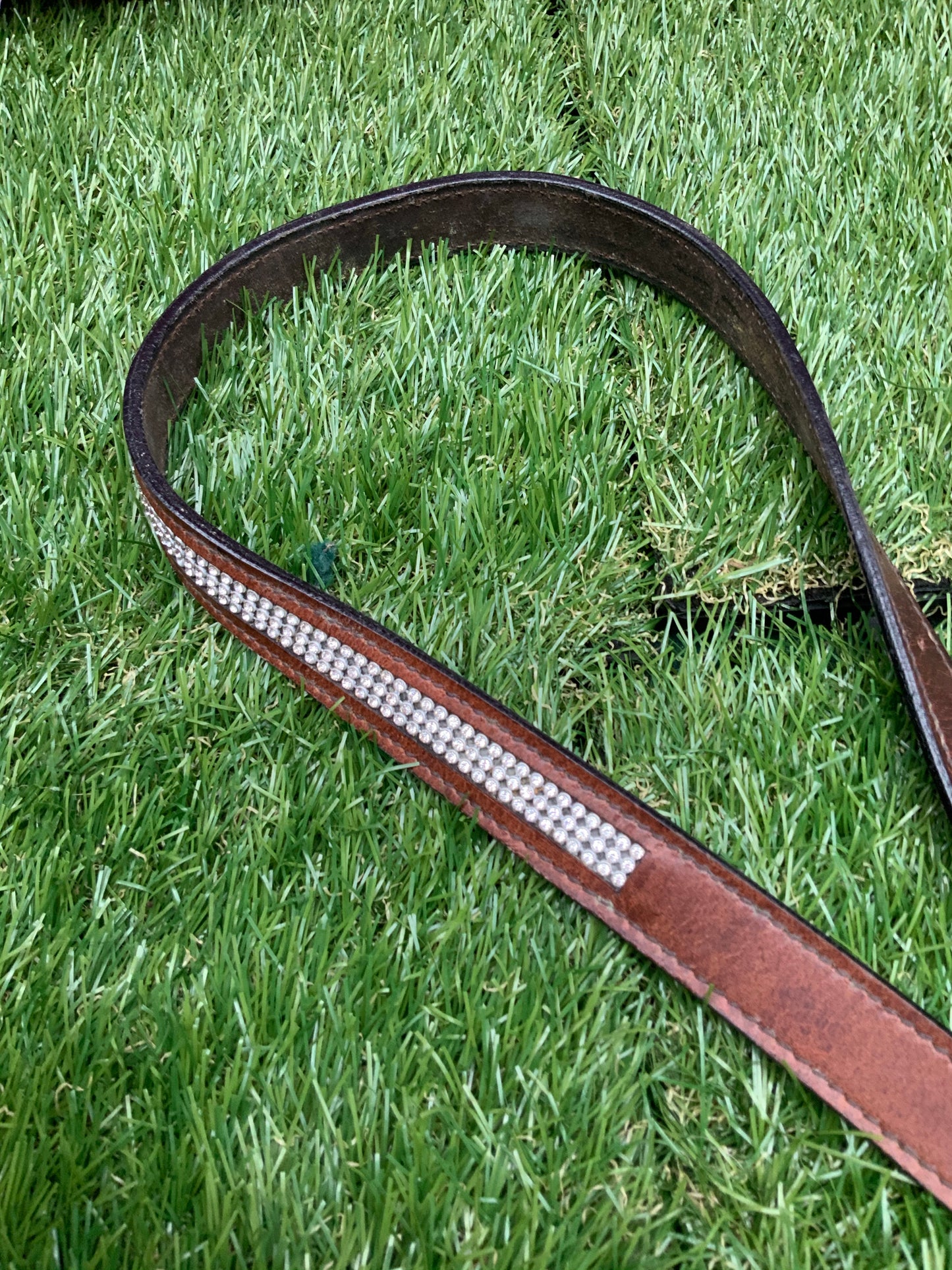 Brown soft leather pink blingy belt size 4/6
