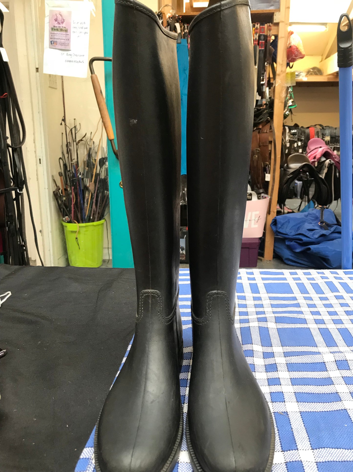 Cadett long black rubber riding boots size 4 FREE POSTAGE ✅