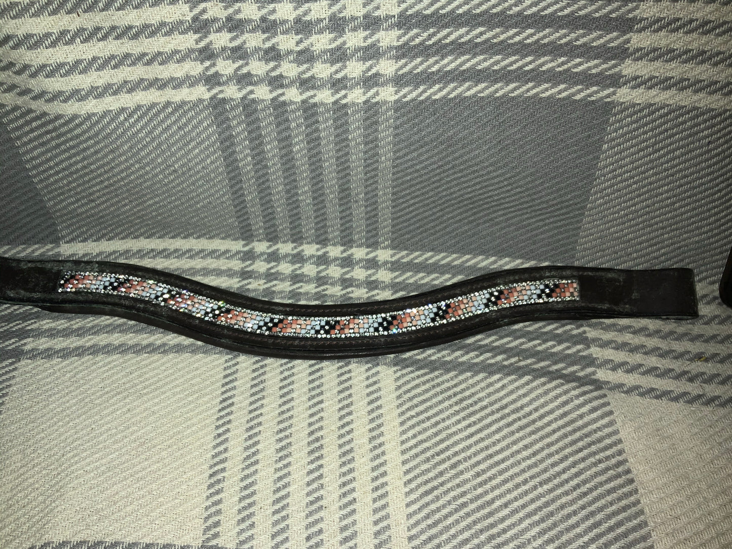 *used great condition brown browband full size pink,black,silver and white