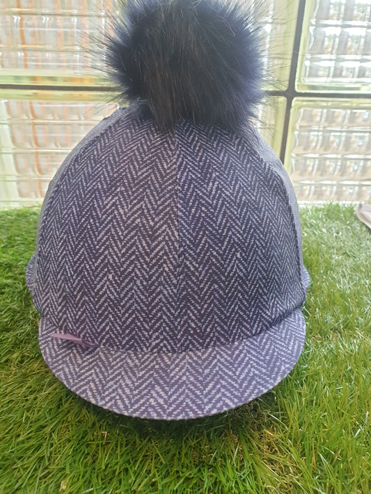 New lycra hat silk navy tweed type pattern one size FREE POSTAGE 🟣