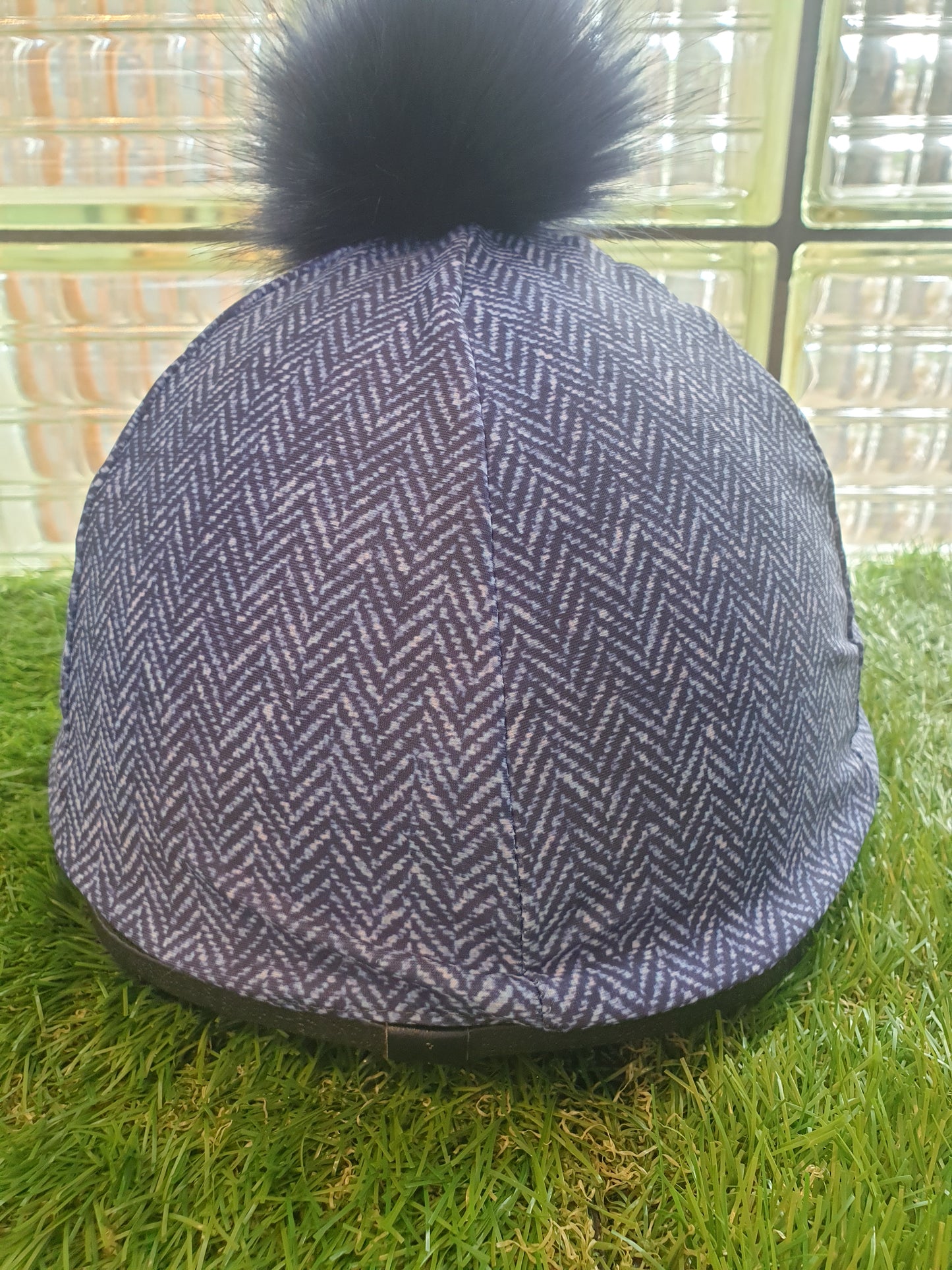 New lycra hat silk navy tweed type pattern one size FREE POSTAGE 🟣