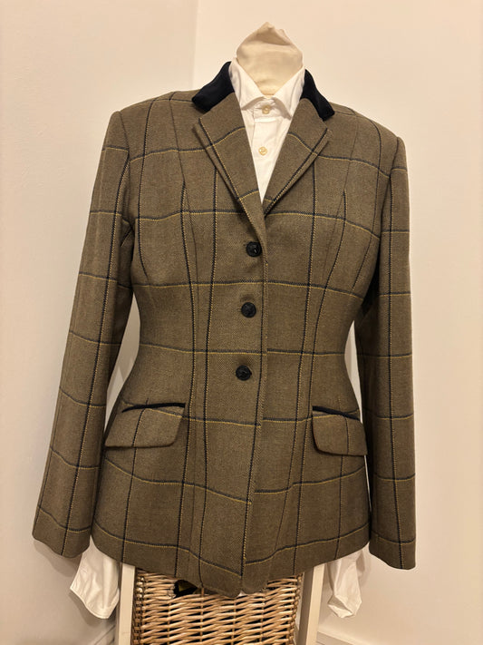 Equitech green 100% wool tweed jacket yellow and black over check❣️