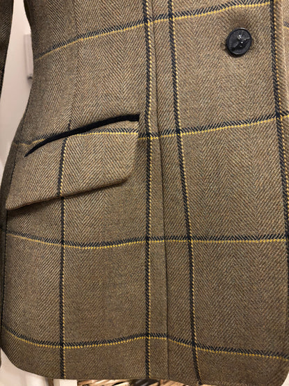 Equitech green 100% wool tweed jacket yellow and black over check❣️