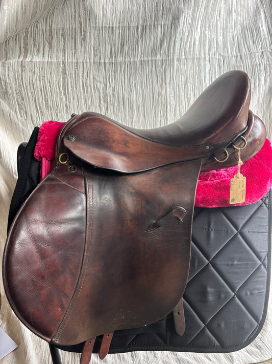 18” Frank baines oxblood brown leather saddle