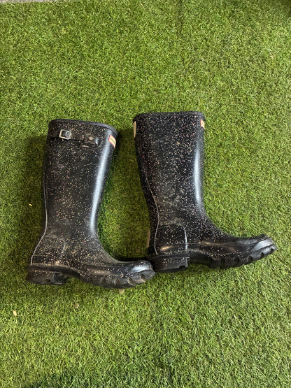 Hunters Black glitter kids  hunter wellies ❤️