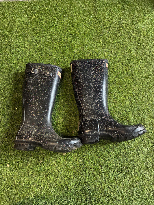Hunters Black glitter kids  hunter wellies ❤️