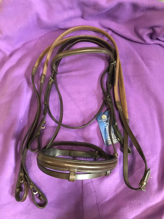 New cliff barnsby brown flash bridle complete with rubber reins cob size FREE POSTAGE❤️