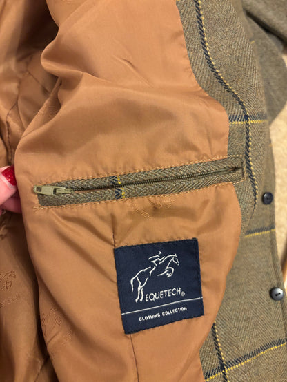 Equitech green 100% wool tweed jacket yellow and black over check❣️