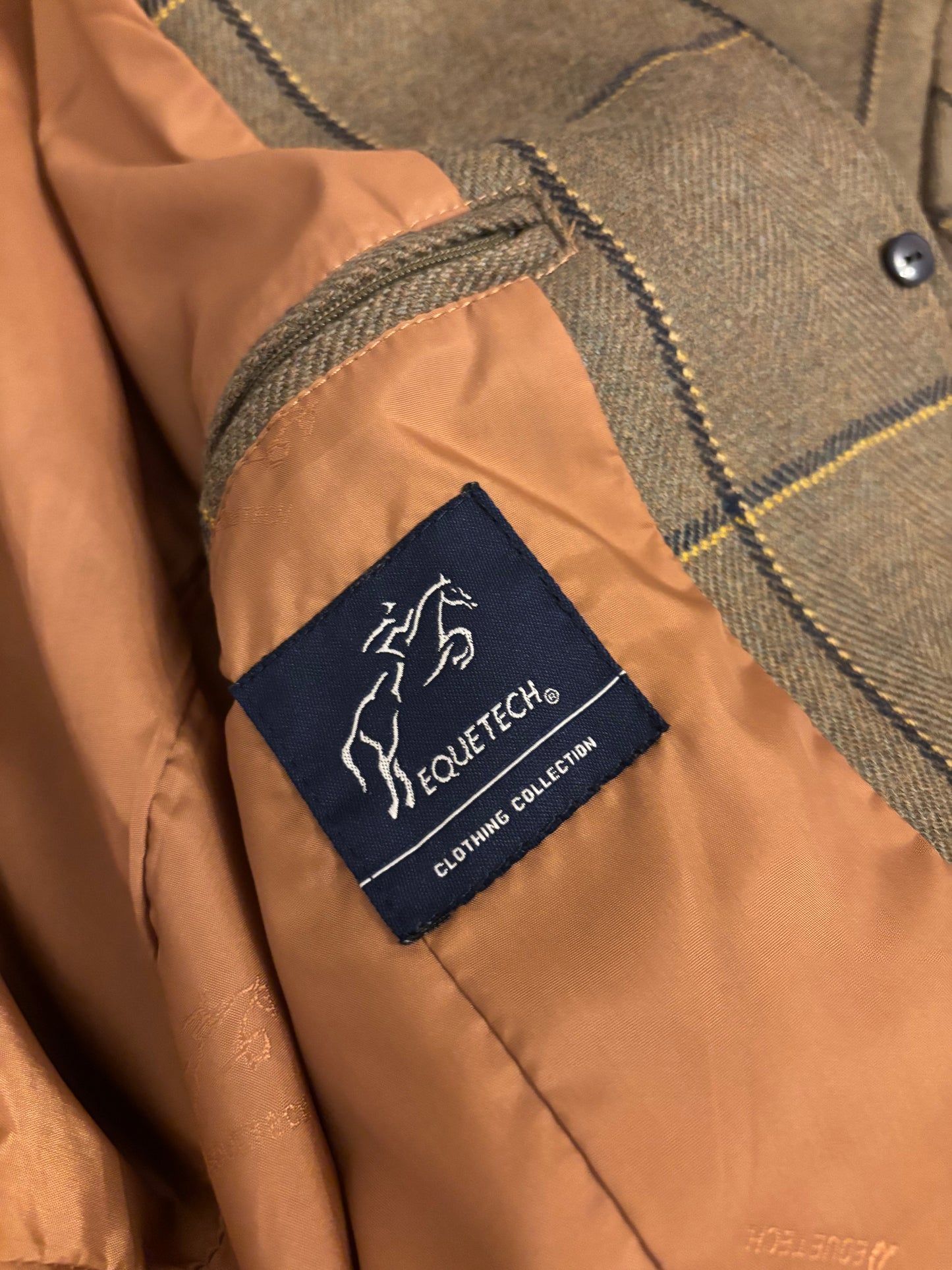 Equitech green 100% wool tweed jacket yellow and black over check❣️