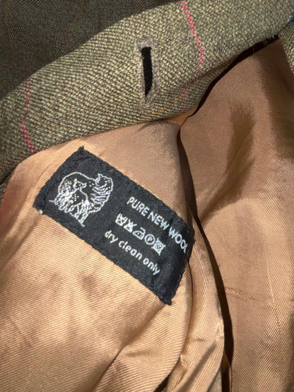 Pytchley pure new wool green tweed with red and orange over check 24”