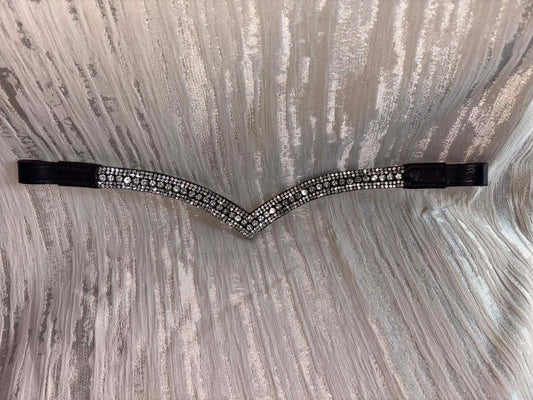 Full silver bling browband “v” shape brown leather