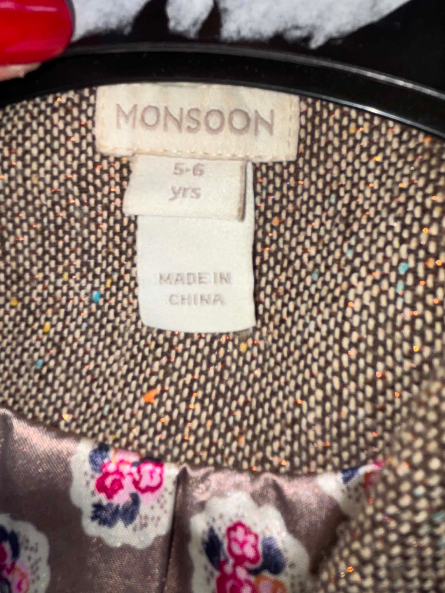 Monsoon brown age 5/6 tweed jacket with matching blue tie, button hole and bobble bows