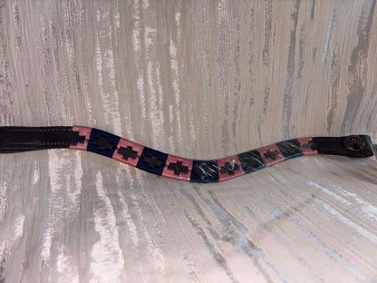 New pony pink and navy polo browband brown leather