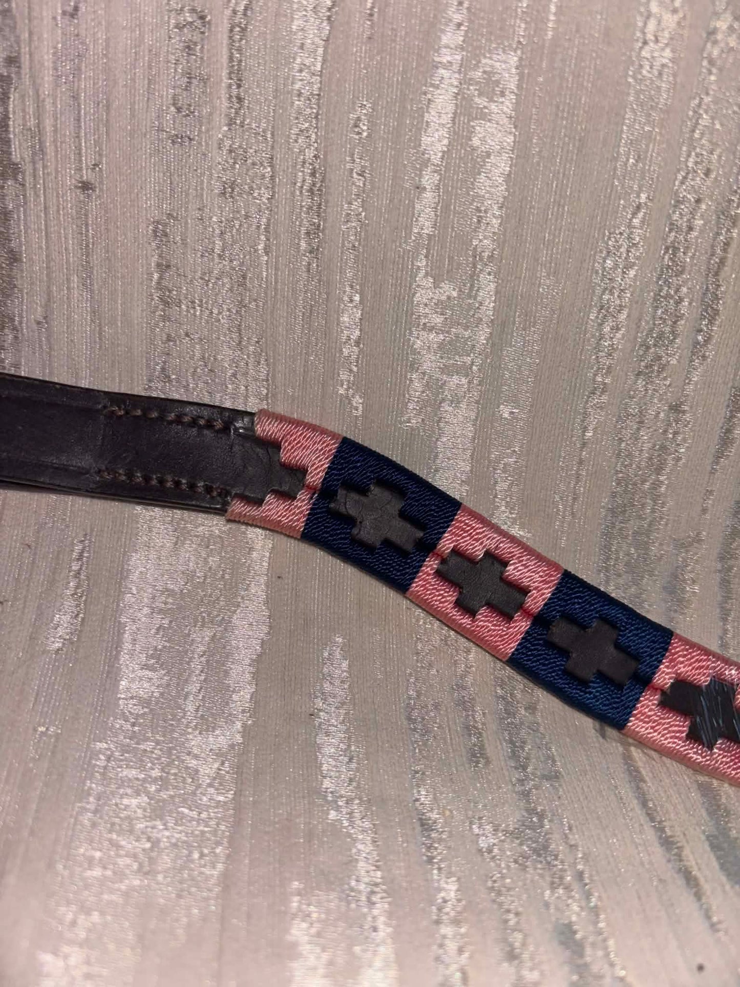 New pony pink and navy polo browband brown leather