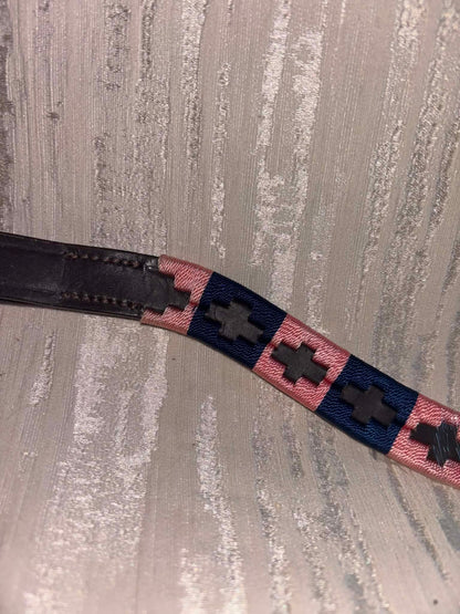 New pony pink and navy polo browband brown leather