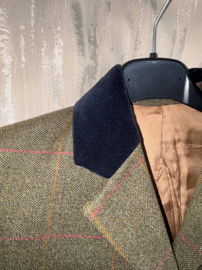 Pytchley pure new wool green tweed with red and orange over check 24”