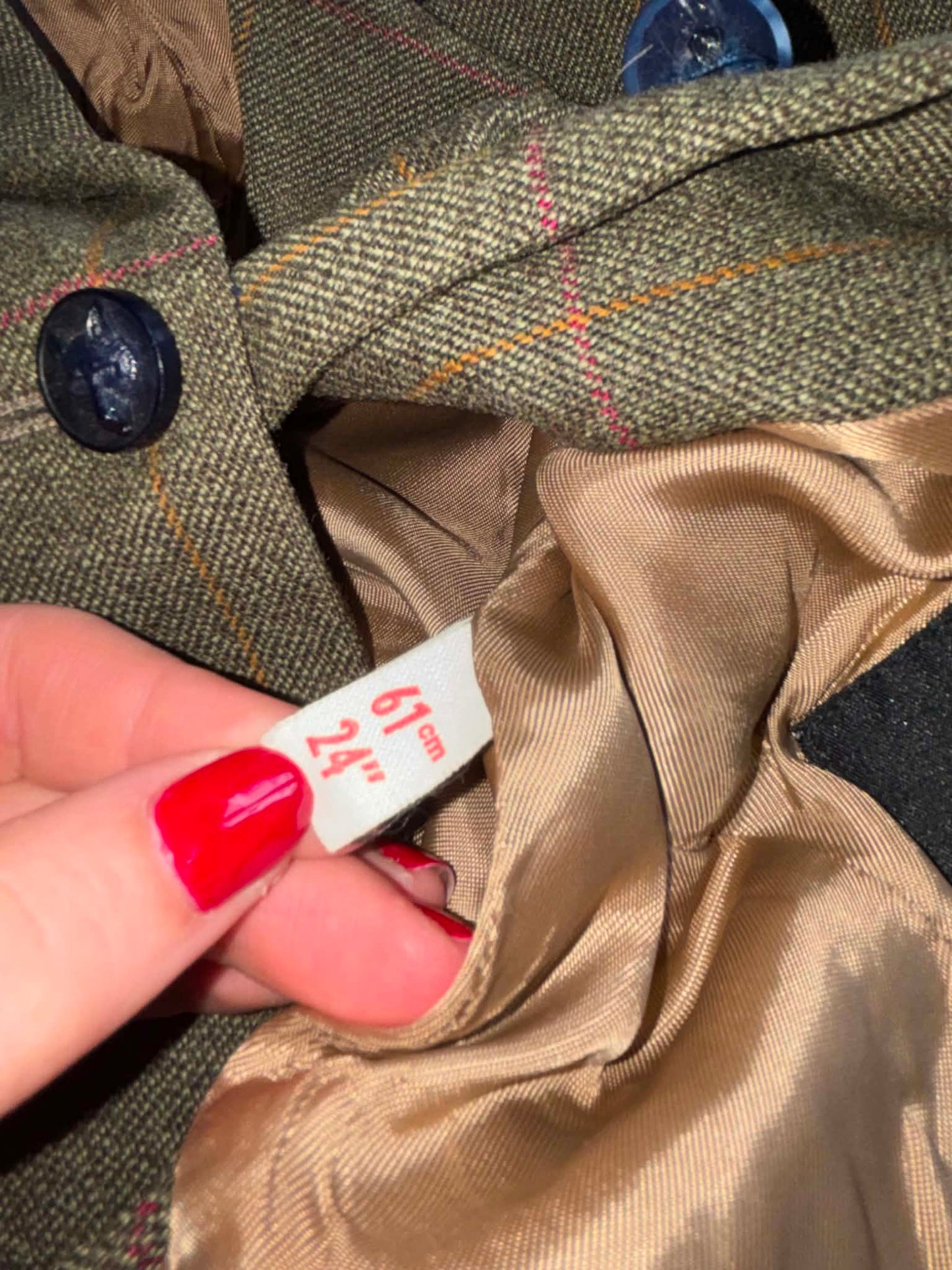 Pytchley pure new wool green tweed with red and orange over check 24”