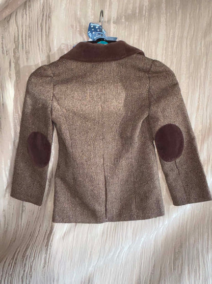 Monsoon brown age 5/6 tweed jacket with matching blue tie, button hole and bobble bows