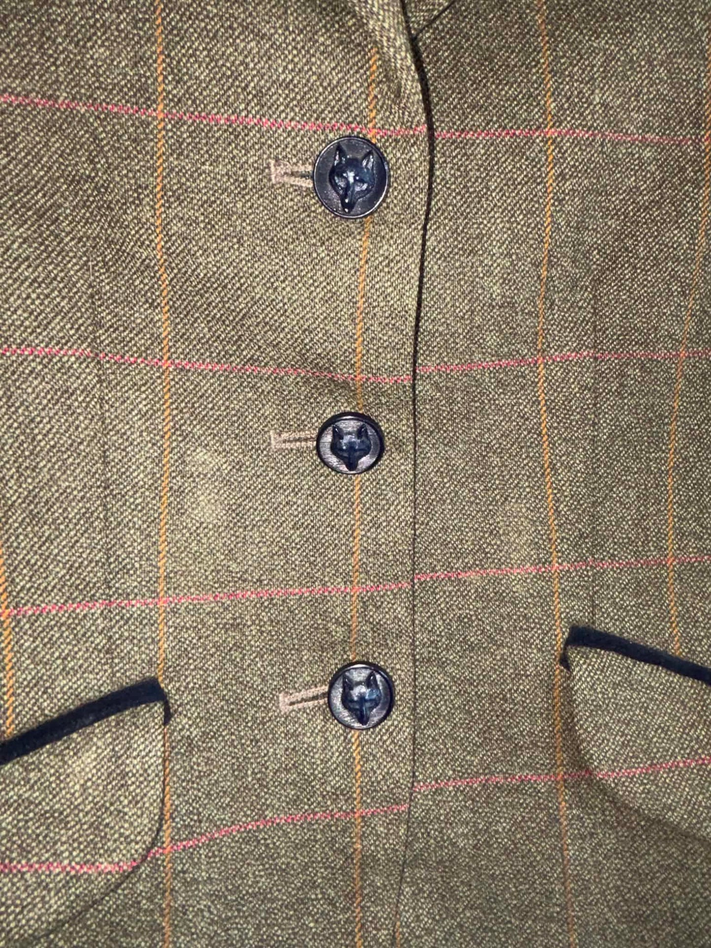 Pytchley pure new wool green tweed with red and orange over check 24”