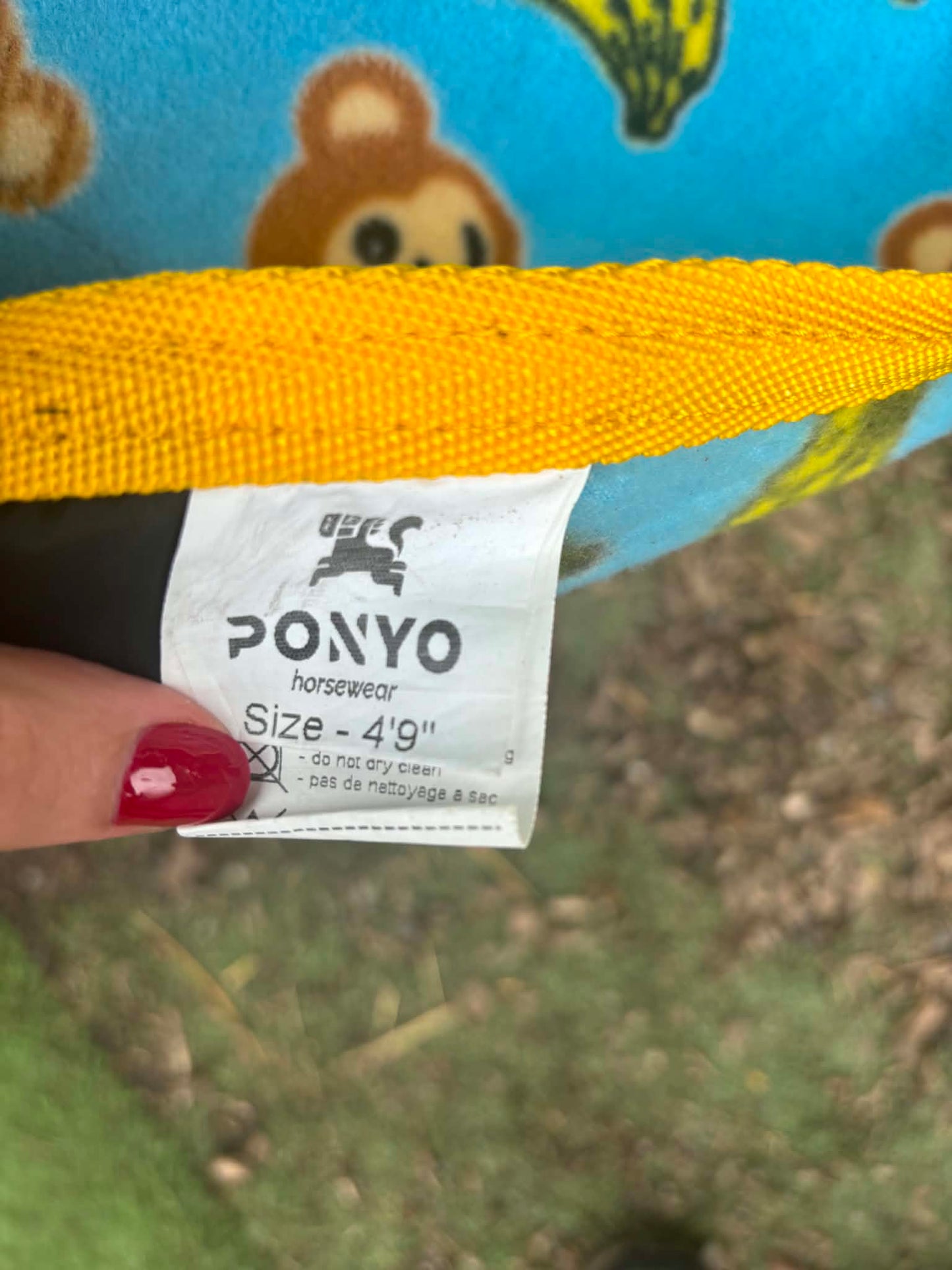 Ponyo blue and yellow monkey and banana fleece rug with detachable neck