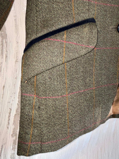 Pytchley pure new wool green tweed with red and orange over check 24”