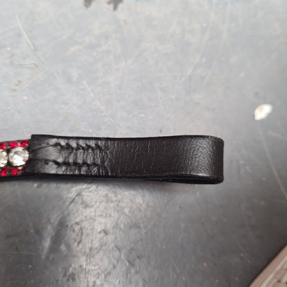 *new red and silver black leather brow band FREE POSTAGE✅