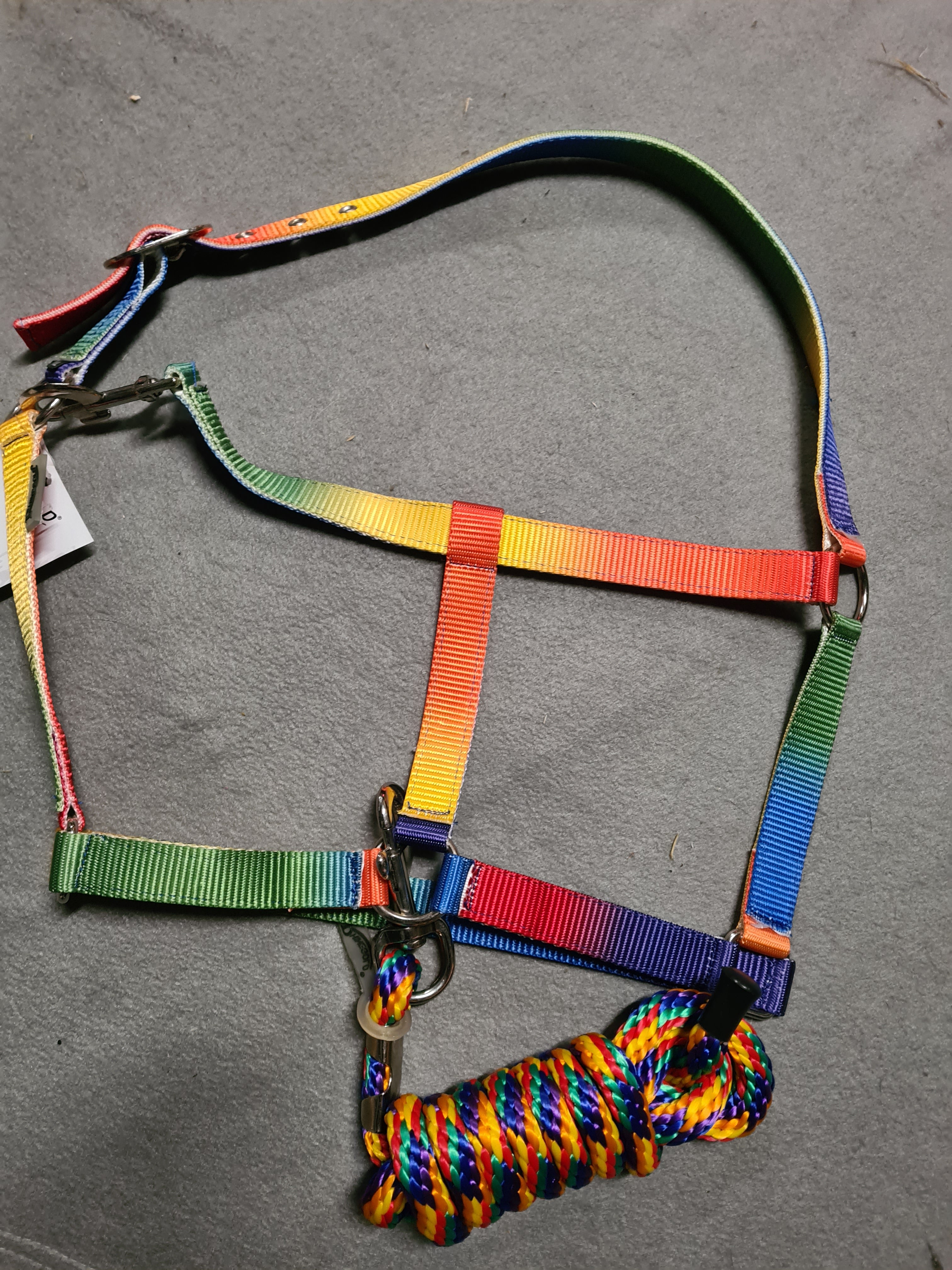 NEW rhinegold rainbow headcollar and lead rope set sizes available cob and full FREE POSTAGE