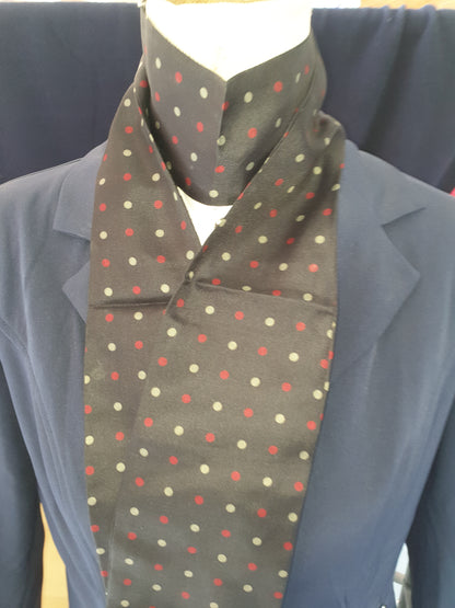 NEW black stock with red and grey polka dots pure silk FREE POSTAGE ■