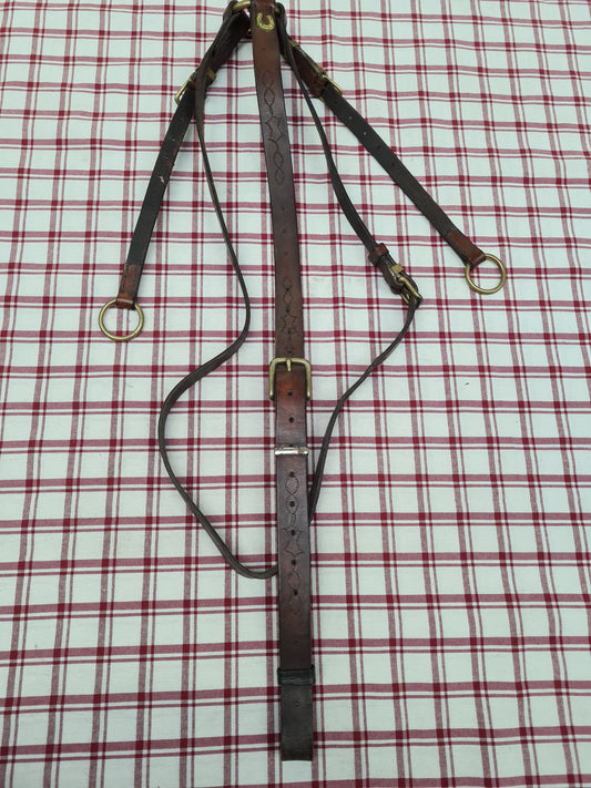 Western style pony size running martingale, brown leather FREE POSTAGE *