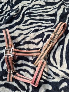Used pony size pink and black stripey head collar FREE POSTAGE☆