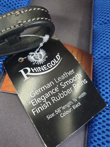 NEW rhinegold german leather smooth rubber reins, black, all sizes FREE POSTAGE *