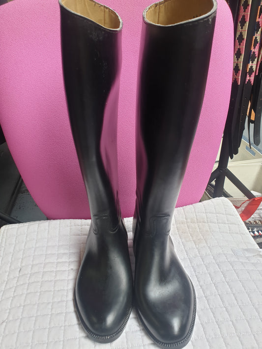 Black Harry Hall rubber long riding boots size 4 FREE POSTAGE ✅