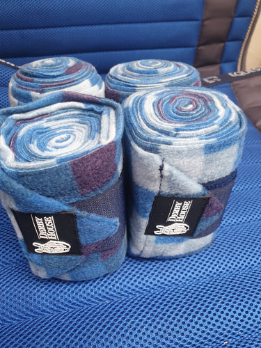 NEW Set of 4 Derby House  blue checked fleece bandages FREE POSTAGE ✅