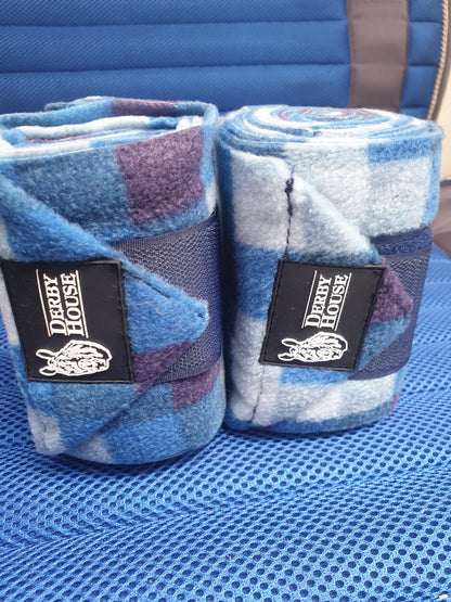 NEW Set of 4 Derby House  blue checked fleece bandages FREE POSTAGE ✅
