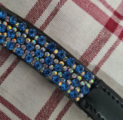 Black SHIRES flat Blue bling browband Full size FREE POSTAGE🟢