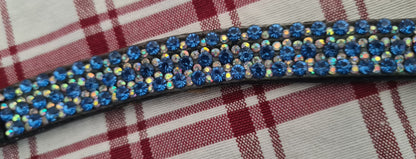 Black SHIRES flat Blue bling browband Full size FREE POSTAGE🟢