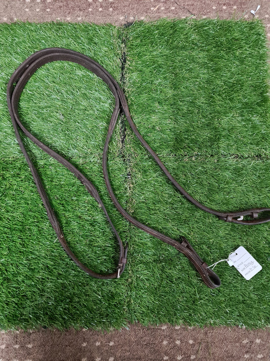 Brown rubber grip reins, leather ends, size pony FREE POSTAGE 🟢