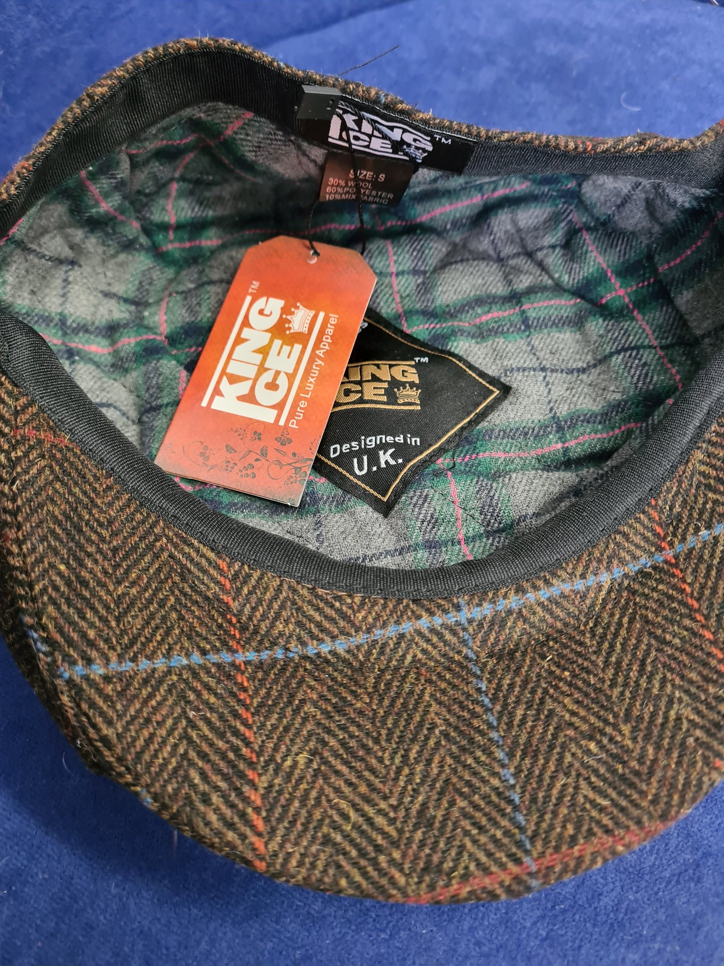 New king ice brown tweed flat cap with orange / red over check FREE POSTAGE🟢