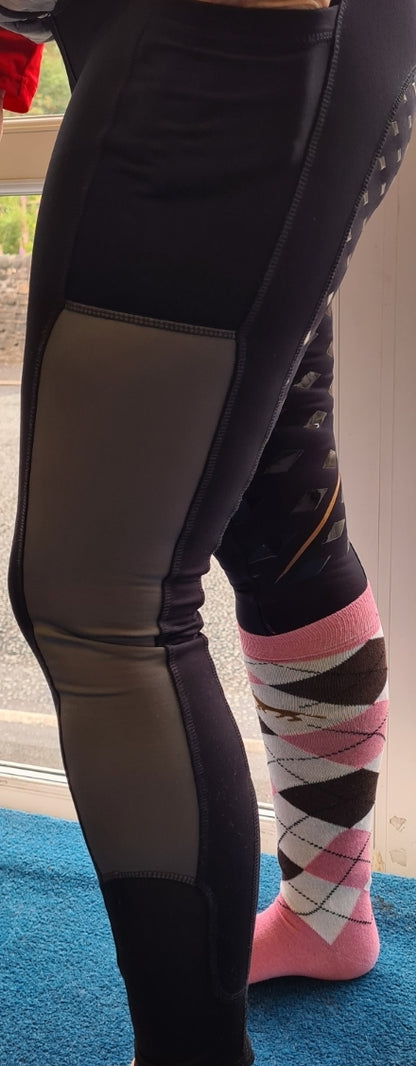 On the Hoof winter riding Leggings black and grey FREE POSTAGE