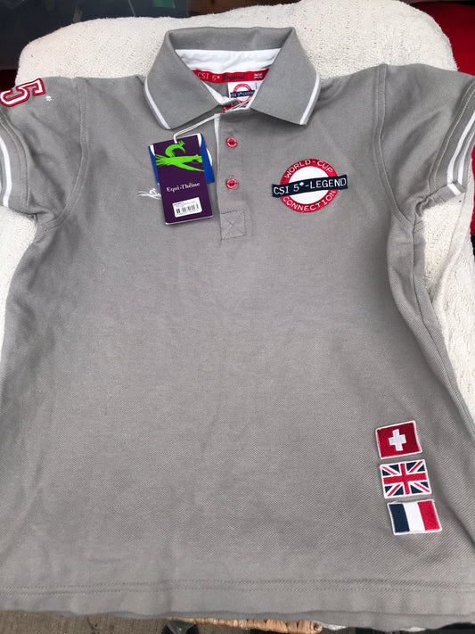 Equi-Thème beige and red and white and navy blue  polo t-shirt size 6/8 FREE POSTAGE