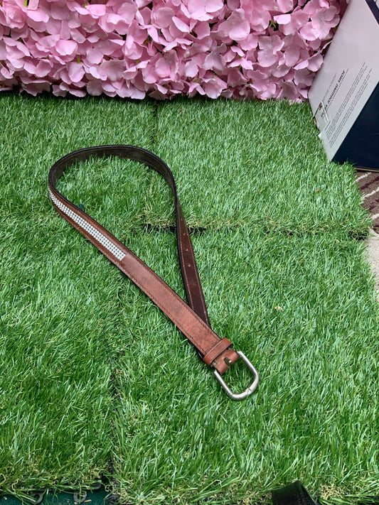 Blingy brown soft leather silver buckle belt size 8