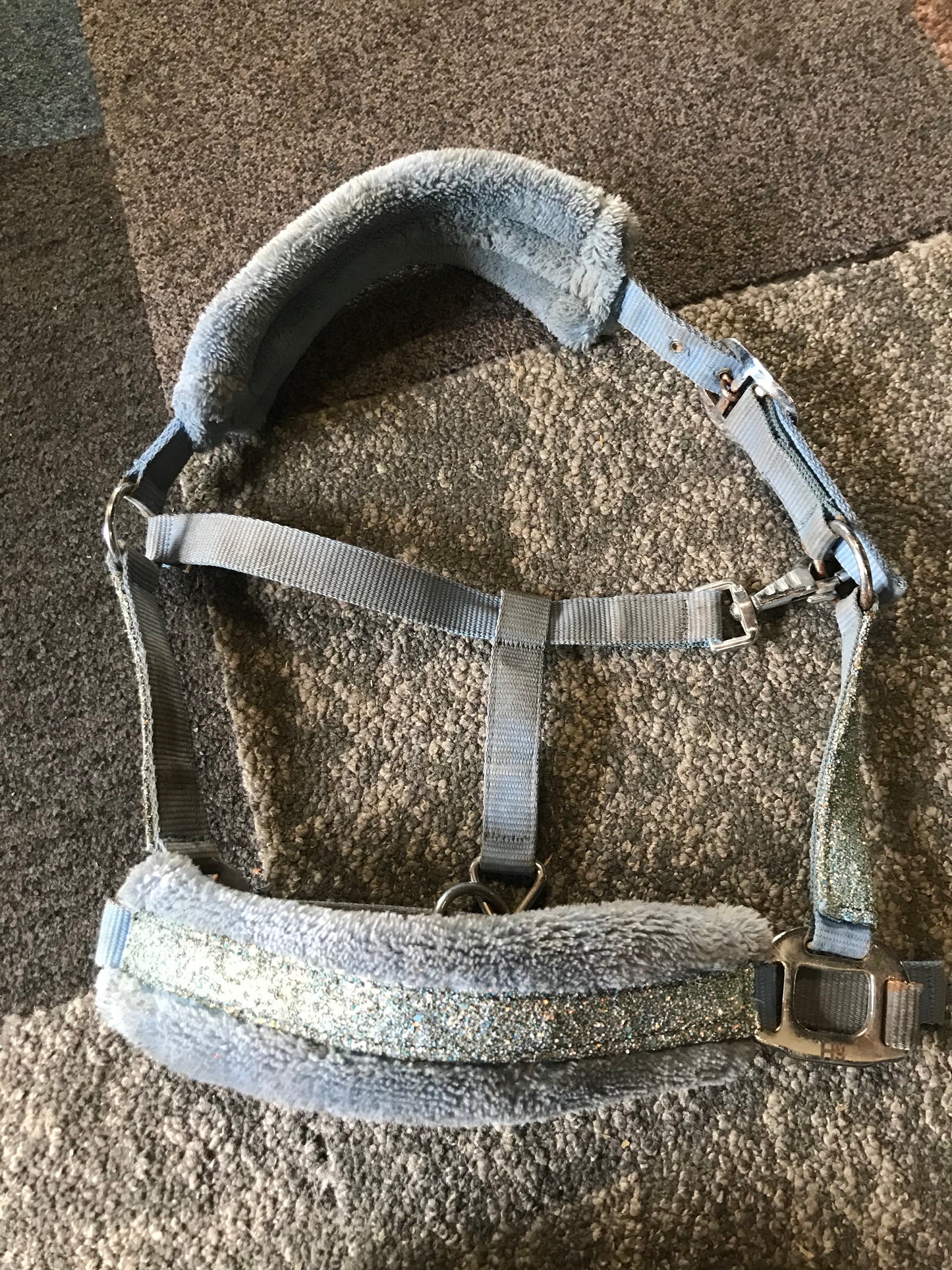 Blue fleece sparkle head collar cob size FREE POSTAGE *