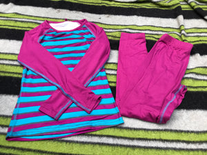 children’s age 9-10 base liner and pants purple and blue striped FREE POSTAGE