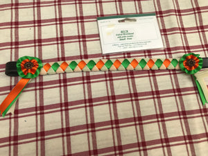 New iv horse green orange and cream small pony browband black leather FREE POSTAGE ✅