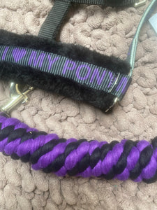 New purple and black fleece lined I love my pony head collars FREE POSTAGE*