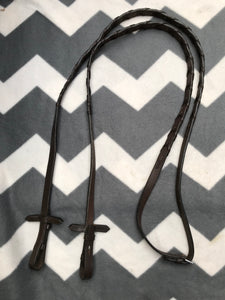 Used good condition brown/black leather lace reins sizes pony-full FREE POSTAGE 🟢