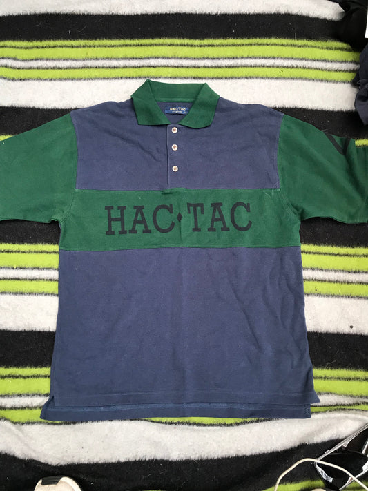Hav-Tac polo t-shirt green and navy blue size M (12) FREE POSTAGE