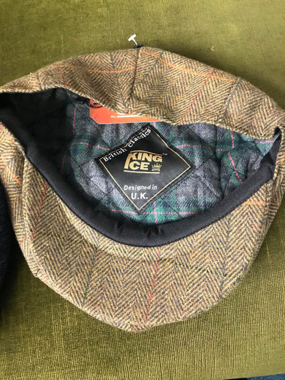 New king ice brown tweed flat cap with orange / red over check FREE POSTAGE🟢